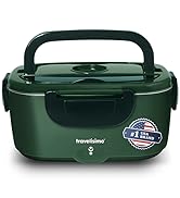 TRAVELISIMO Electric Lunch Box for Adults 80W Heated Lunch Box, 12/24/110V 1.5L Self Heating Lunc...
