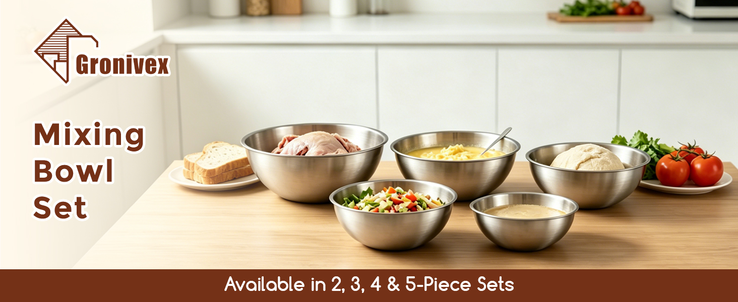 304 Stainless Steel Mixing Bowls, 3-Piece (1.5, 2.2 & 3.4 Qt)