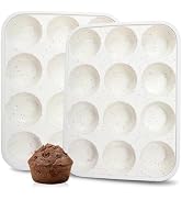 CAKETIME Silicone Muffin Pan, Metal Reinforced Frame Cupcake Pan 12 Cups Regular Size Easy to Mov...