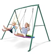 Trekassy 440lbs Capacity Swing Sets for Backyard - 2 Seat Outdoor Playset with Saucer & Belt Swin...