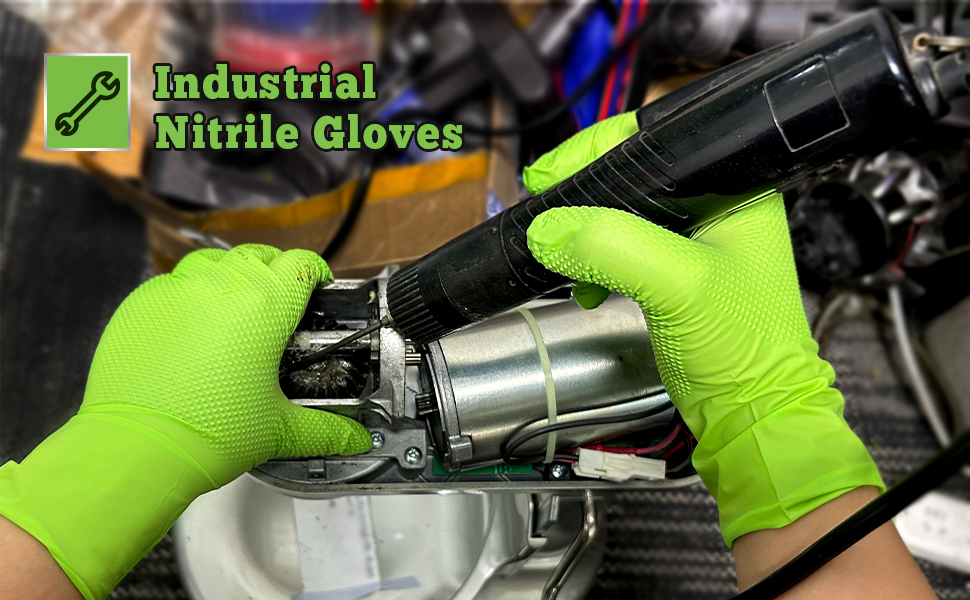 Heavy Duty Industrial Orange Nitrile Gloves