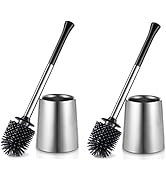 Toilet Bowl Brush Holder Set: 2Pack Silicone Stainless Steel Deep Cleaning Toilet Cleaner Brush f...