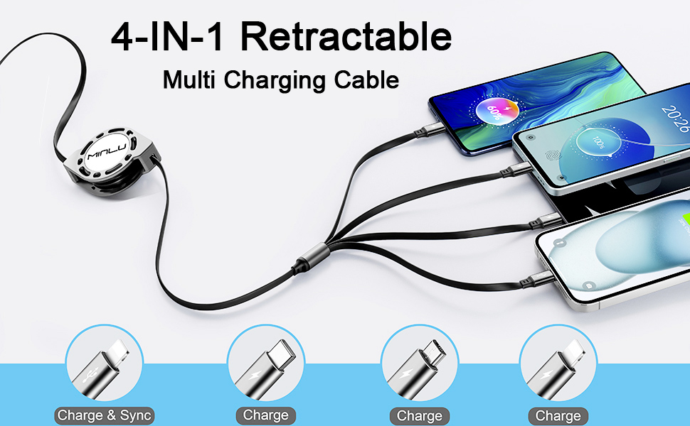 4 in 1 retractable multi charging cable charging cord fast charging cable multi usb cable charger