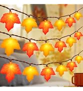 12Ft 20 LED Fall String Lights Plug in Orange Yellow Maple Leaf String Lights Waterproof, for Aut...