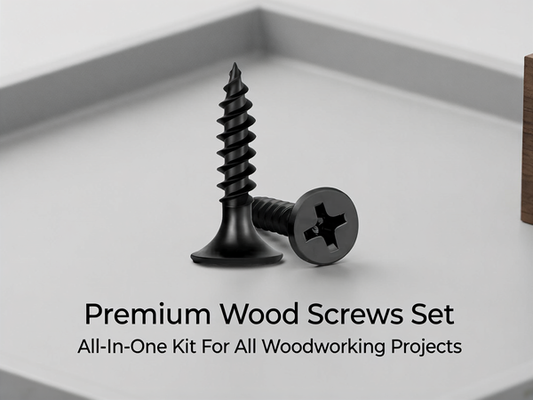 Wood screw set with bit, flat head for flush DIY.