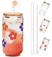 Mason Life Cute Glass Cups with Lids and Straws, Color Changing Cups 18oz Iced Coffee Cups with l...