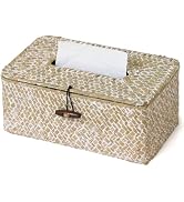 Rectangle Wicker Tissue Box Cover, Natural Seagrass Tissue Box Holder with Lid, Woven Tissue Box ...