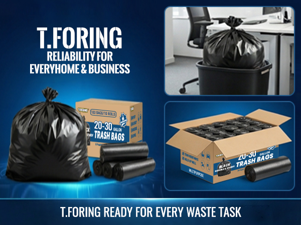 20-30 Gallon Trash Bags Black - 1.28 Mil Large Garbage Bags Heavy Duty Trash Can Liners Unscented