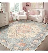 RELEANY Area Rugs 5'x7' Washable Non-Slip, Floral Vintage Distress Print Pattern Medallion Carpet...