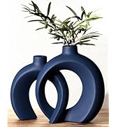 Blue Vase Set of 2 - Donut Navy Vases Home Decor, Modern Coastal Decor - Decorative Vase, Ceramic...