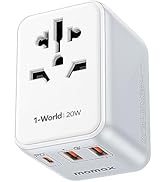 MOMAX Universal Travel Adapter, 20W GaN Fast International Power Adapter, 2 USB A & 1 USB C, Worl...