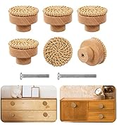 ANPHSIN Boho Rattan Cabinet Dresser Knobs- Durable Beech Wood Drawer Knobs, Decorative Handmade W...