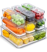 KUMD 10-Pack Clear Fridge Organizer Bins with Lids, Stackable Refrigerator Storage Containers, BP...