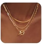 Freekiss Gold Layered Toggle Necklaces for Women: 14K Gold Plated Dainty Link Chain Necklaces Pap...