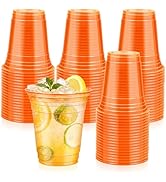 LIKAJON 50 Orange Transparent Plastic Cups, 12 oz Disposable Cups, Drinking Thanksgiving Cups for...