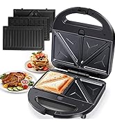 Aigostar Sandwich Maker Panini Press Grill, 3 in 1 Waffle Maker with Removable Non-stick Plates, ...