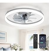 LEDIARY Ceiling Fans with Lights, 20 inch Low Profile Flush Mount Ceiling Fan, Dimmable LED, APP ...