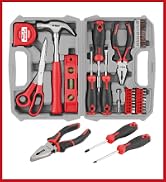 Hi-Spec 42pc Red Household DIY Small Tool Kit. Toolbox Set of Starter Basic Tools Kit for Home & ...