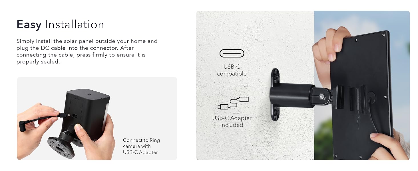 install the solar panel outside your home and plug in the DC cable to the connector.