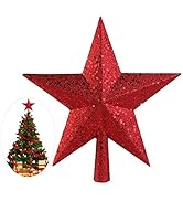 9 inch Treasures Red Glittered Mini Star Christmas Tree Topper