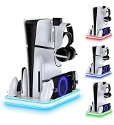 PS5 Slim Stand and Cooling Station with RGB LED Controller Charging Station for PlayStation 5, PS...