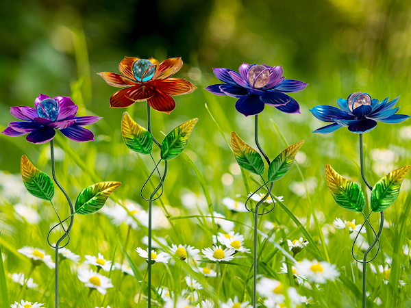 Metal Flowers Garden Stakes