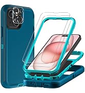 TFDSEUGH for iPhone 15 Case with 2Pcs Tempered Glass Screen Protector and 1Pcs Camera Lens Protec...