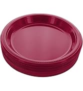 Amcrate Disposable Plastic Plates Burgundy, 10.4 Inches Plastic Dinner Plates, Strong and Sturdy ...