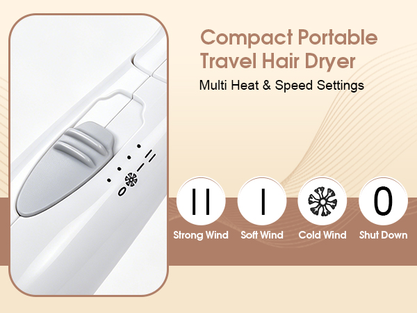 Adjustable wind settings on portable mini hair dryer suit gentle care for thin delicate hair