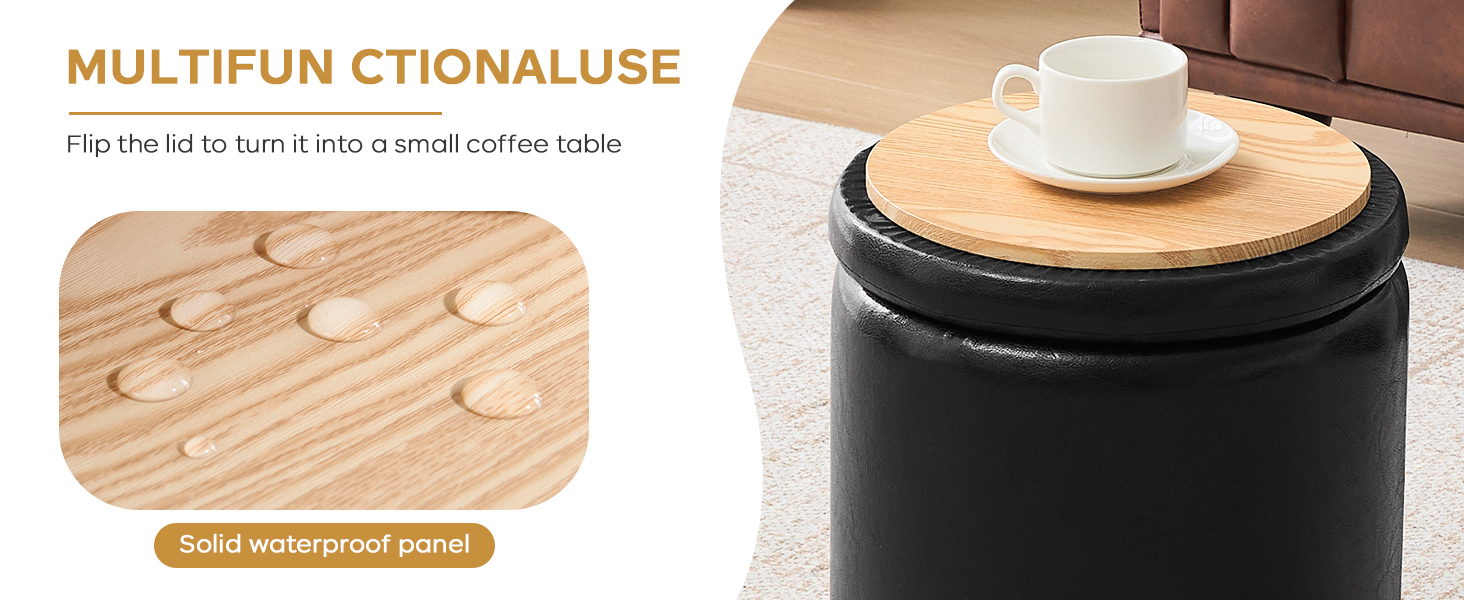 oakvivo Round Ottoman Foot Stool with Storage Set of 2, Storage Ottoman, Faux Leather Footstool