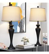 luxeflow 30" Black Table Lamps Set of 2, Touch Control Tall Living Room Lamp with USB A+C Ports a...