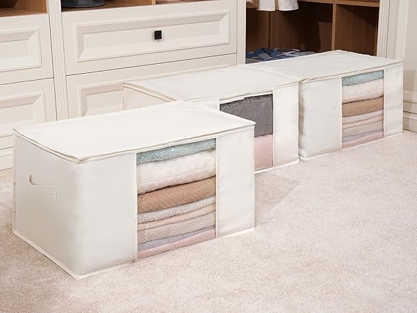fabric storage bags in bedroom