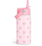 SANDJEST Bow Kids Water Bottle With Straw Lid 12oz Insulated Stainless Steel, Travel Tumbler, Pin...