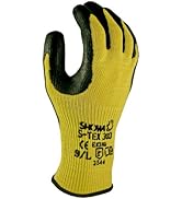 SHOWA S-TEX 303 Natural Rubber Latex Palm Coated A6 Cut Resistant Safety Glove with Stainless Ste...