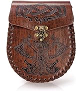 Pumtus Nordic Embossed Belt Pouch, Medieval Faux Leather Side Pack, Retro Viking Belt Bag, Vintag...