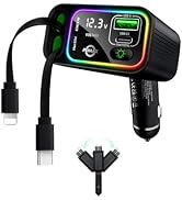 PDMAX Retractable Car Charger USB C,107W Type C Car Charger Fast Charging with Dual Retractable C...