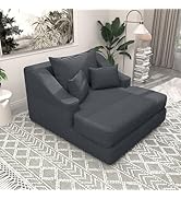 55" Oversized Chaise Lounge Chair Indoor Corduroy, Deep Seat Sleeper Sofa Bed, Loveseat Daybed wi...
