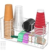 Kucle 2-Tier Coffee Station Organizer for Countertop, 5 Compartments Clear Acrylic Cup and Lid Ho...