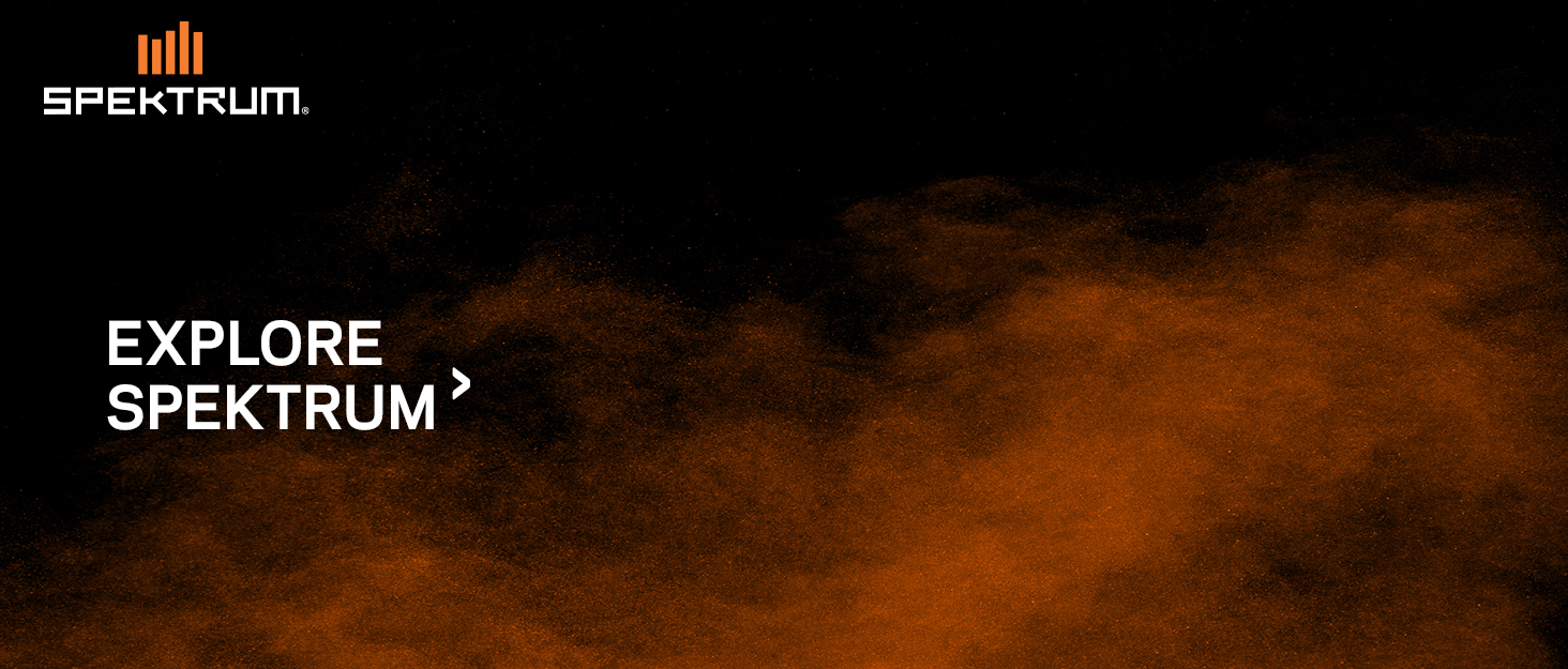 black background with orange smoke with spektrum logo and copy that says explore spektrum