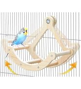 Bird Perch Toy, Interactive Rocking Parakeet Toys and Perches, Wooden Exercise Wheel Cockatiel To...