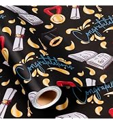 Burymento Graduation Wrapping Paper Roll - 17 in x 16.4 ft, Mini Roll - Black and Gold Gift Wrapp...