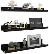 Giftgarden 24 Inch Black Floating Shelves Wall Mounted Woodgrain Picture Ledge Shelf for Storage ...