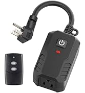 BN-LINK Outdoor Remote Control Outlet Plug Black,Indoor Wireless Outlet Switch Weatherproof Heavy...