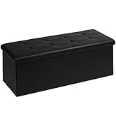 PINPLUS Folding Storage Ottoman Bench, Black Faux Leather Long Storage Chest with Tray, Shoes Ben...