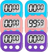ZILLEEN Digital Kitchen Classroom Timers for Kids Cooking 6pcs Blu Pk Pur | Strong Magnetic, Larg...