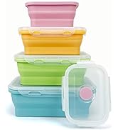 Lunbengo 4Pack Collapsible Reusable Lunch Containers, 350ml-500ml-800ml-1200ml, Silicone Food Sto...