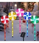 BRIGHTDECK Lollipop Solar Christmas Pathway Lights Outdoor, LED Christmas Decor with 8 Lighting M...