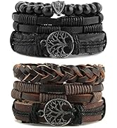 HZMAN Genuine Leather Tree of life Bracelets Men Women, Tiger Eye Natural Stone Lava Rock Beads E...