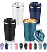 Volhoply 13 oz Stainless Steel Insulated Travel Coffee Mug with Fip Lid Bulk 4 Pack,Reusable Doub...