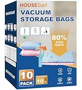 HOUSE DAY 10 Small Vacuum Storage Bags with Pump,Space Saving Vacuum Seal Bags For Clothing Trave...